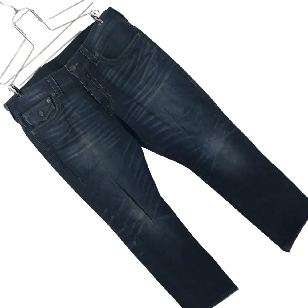 TRUE RELIGION! FAB DEEP BLUE, LOGO POCKET OMBRE FADE STRAIGHT LEG JEANS! SZ 36